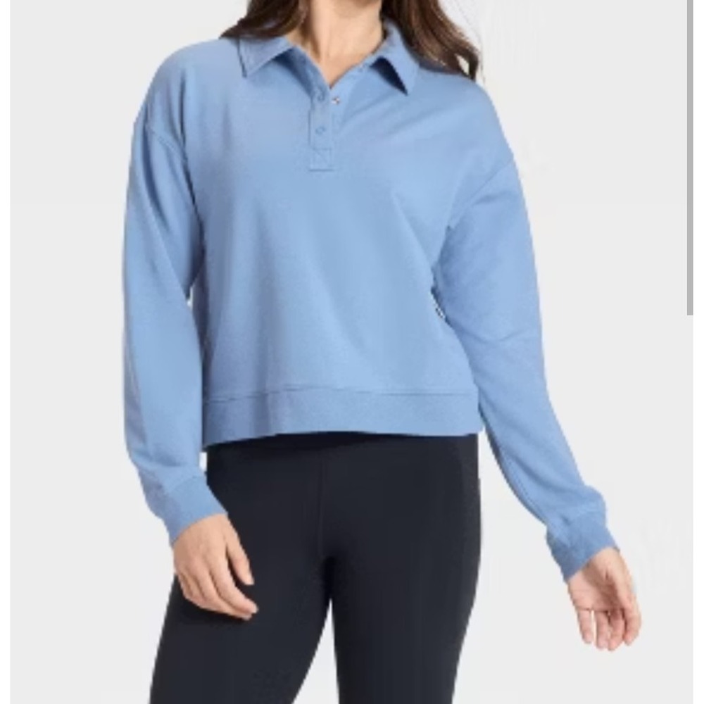 All in Motion Slate Blue modal French Terry polo sweatshirt pull over small